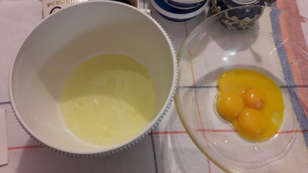 One bowl for the egg whites, another one for the egg yolks